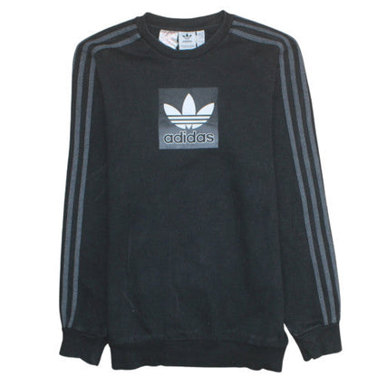 Adidas Boys Black Crew Neck Pullover Sweatshirt XL 15-16Y Logo Cotton Blend