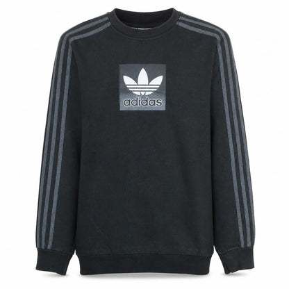 Front view of Adidas boys’ black crew neck pullover sweatshirt xl 15-16y logo cotton blend