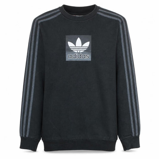 Front view of Adidas boys’ black crew neck pullover sweatshirt xl 15-16y logo cotton blend