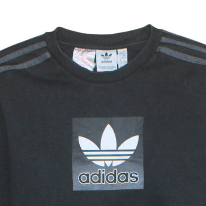 Adidas Boys Black Crew Neck Pullover Sweatshirt XL 15-16Y Logo Cotton Blend