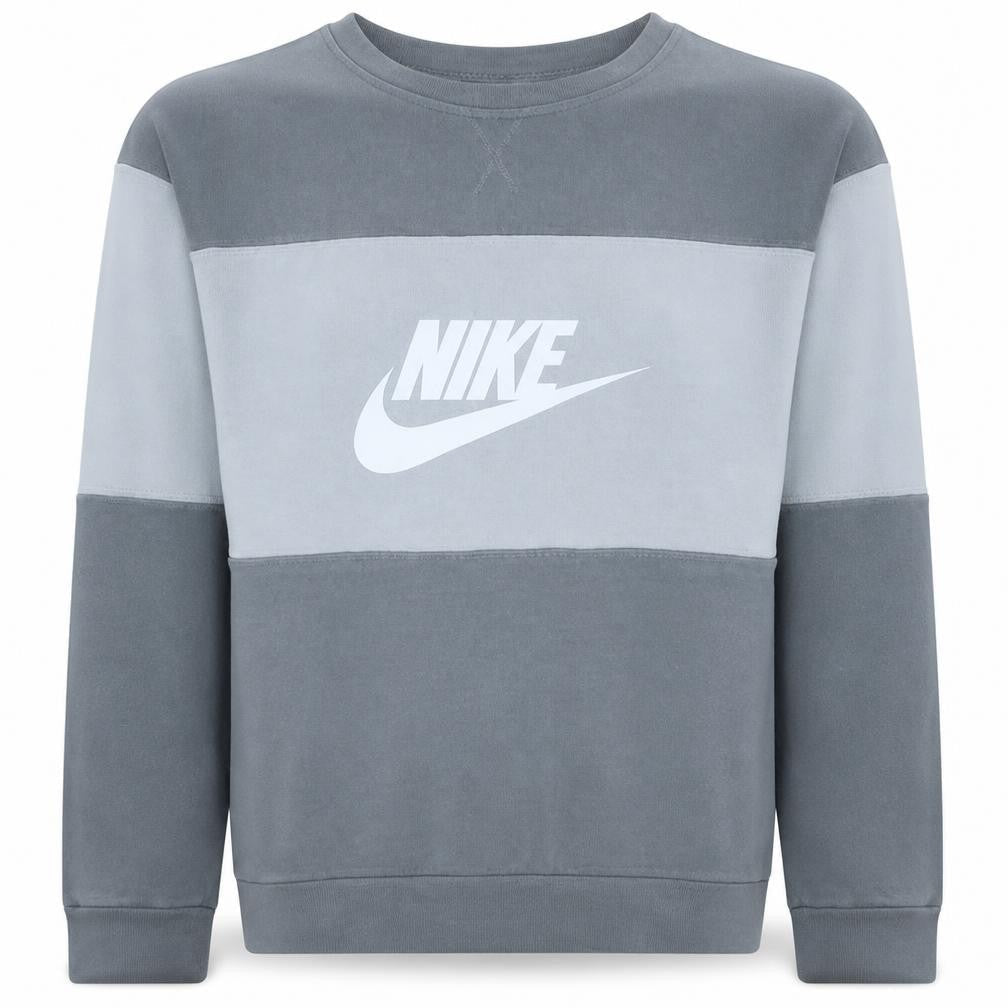 Front view of Nike boys’ grey colourblock crew neck sweatshirt xl 158-170cm