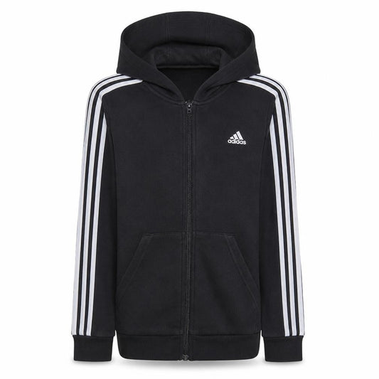 Front view of Adidas boys’ black full zip hoodie 14 years regular fit sports fleece