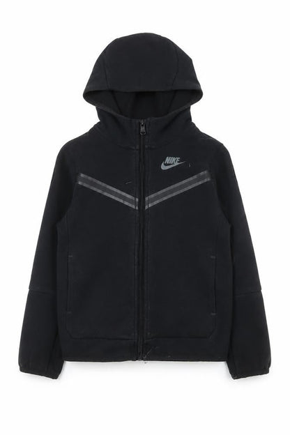 Front view of Nike boys’ black hooded track jacket 6-7 years full zip sportswear