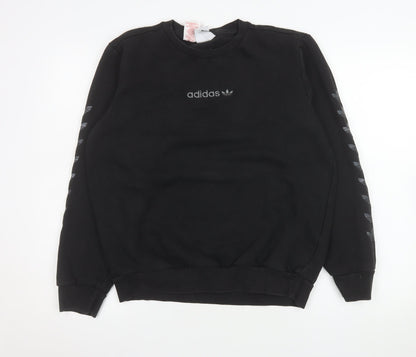 Adidas Boys Black XL Sweatshirt Crew Neck Logo Fleece Casual