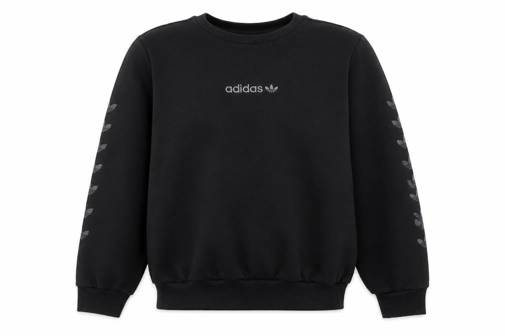 Front view of Adidas boys’ black xl sweatshirt crew neck logo fleece casual