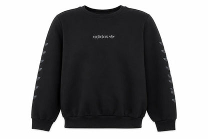 Front view of Adidas boys’ black xl sweatshirt crew neck logo fleece casual