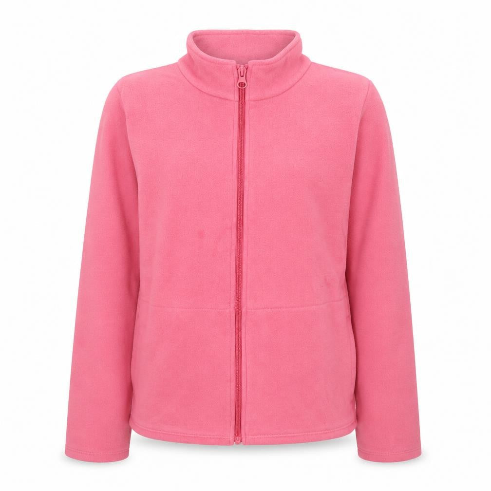 Front view of Decathlon girls’ pink full zip fleece jacket 12-13 years lightweight