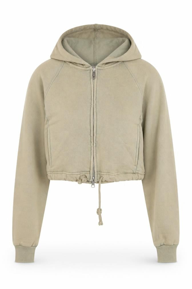Bershka Women's Beige Cropped Hooded Jacket Size 12 Regular Fit