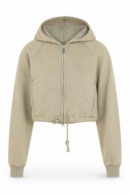 Bershka Women's Beige Cropped Hooded Jacket Size 12 Regular Fit