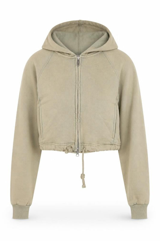 Bershka Women's Beige Cropped Hooded Jacket Size 12 Regular Fit