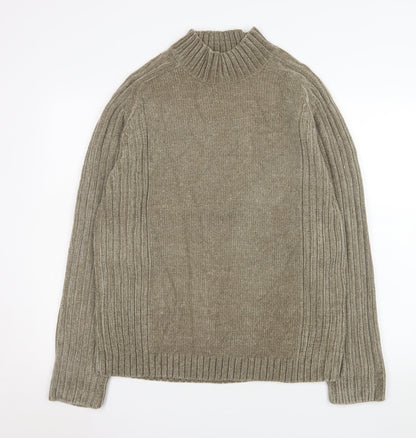 EASY Mens Beige High Neck Ribbed Knit Pullover Jumper Size M