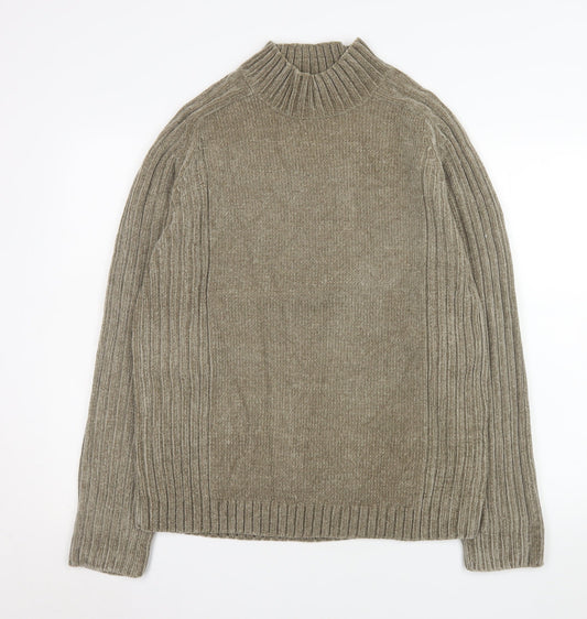 EASY Mens Beige High Neck Ribbed Knit Pullover Jumper Size M