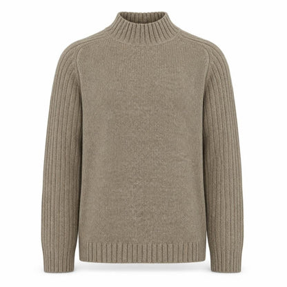 Easy Mens Beige High Neck Ribbed Knit Pullover Jumper Size M