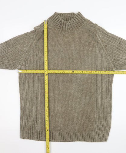EASY Mens Beige High Neck Ribbed Knit Pullover Jumper Size M