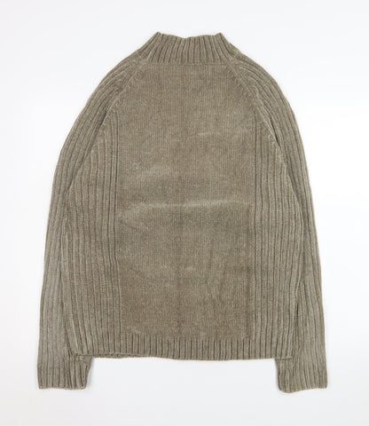 EASY Mens Beige High Neck Ribbed Knit Pullover Jumper Size M