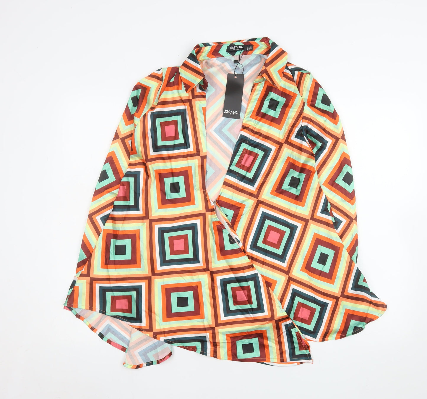Womens UK Size 4 Nasty Gal Multicoloured Wrap Blouse