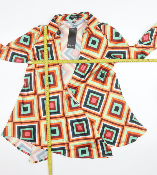 Womens UK Size 4 Nasty Gal Multicoloured Wrap Blouse
