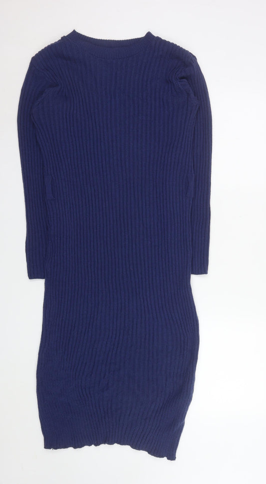 Boohoo Women Blue Size 18 Ribbed Knit Long Sleeve Bodycon Dress