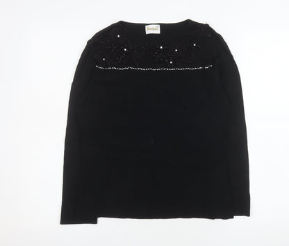 Roman Originals Womens Black Beaded Long Sleeve Blouse S