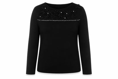Roman Originals Womens Black Beaded Long Sleeve Blouse S