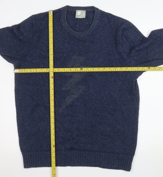 GAP Men's Blue Lightning Crew Neck Cotton Jumper Size L