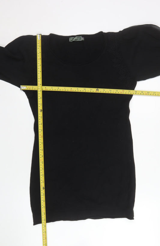 Mint Velvet Women's Black Size 14 Shift Dress with Silk Sleeves
