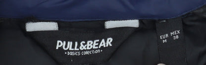 Pull & Bear Men's Blue Puffer Jacket Size M Full Zip Winter Coat