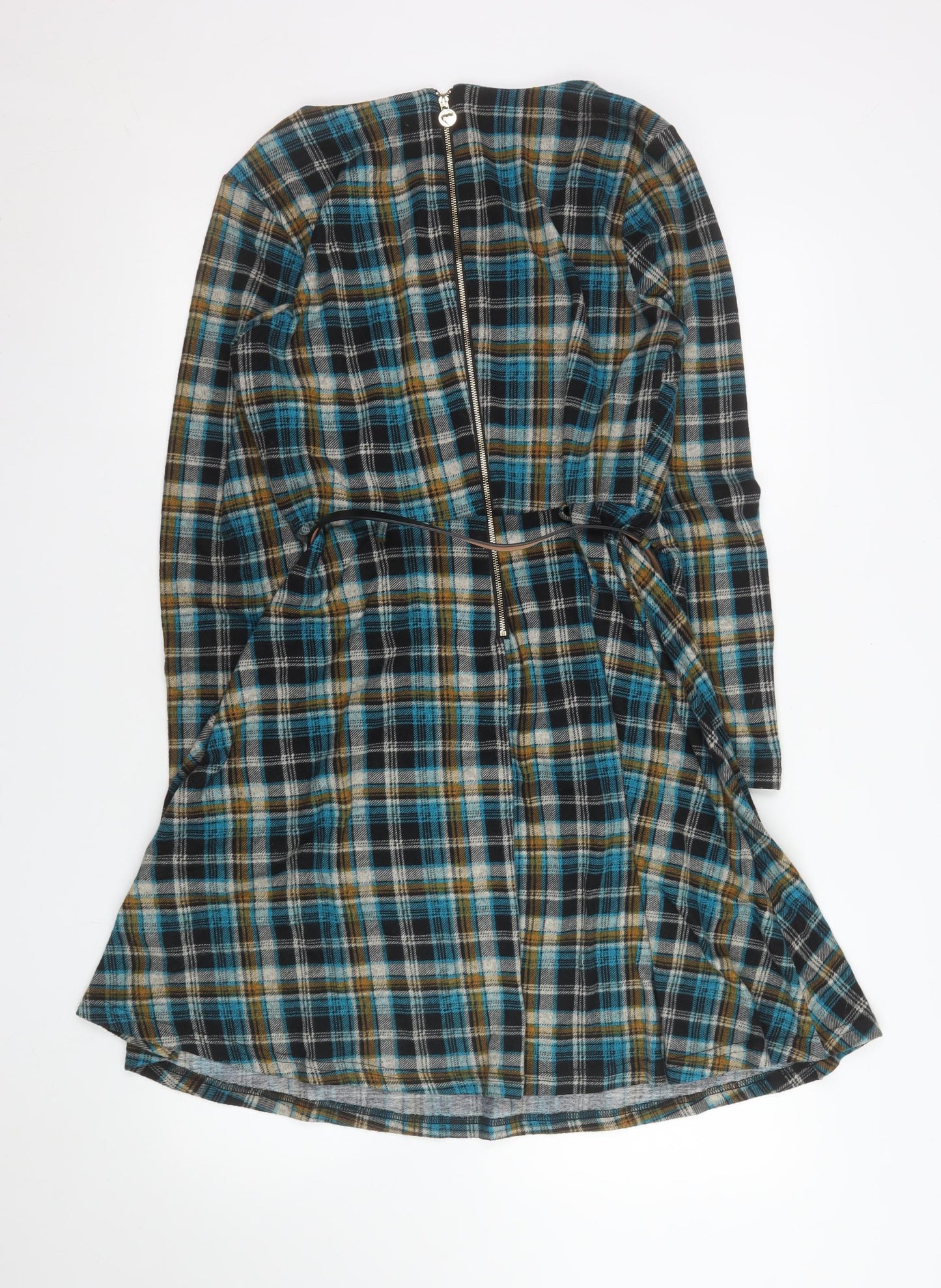 Yumi Women Blue Check Fit & Flare Knee Length Dress UK 14