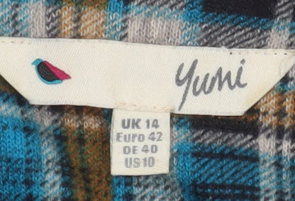 Yumi Women Blue Check Fit & Flare Knee Length Dress UK 14