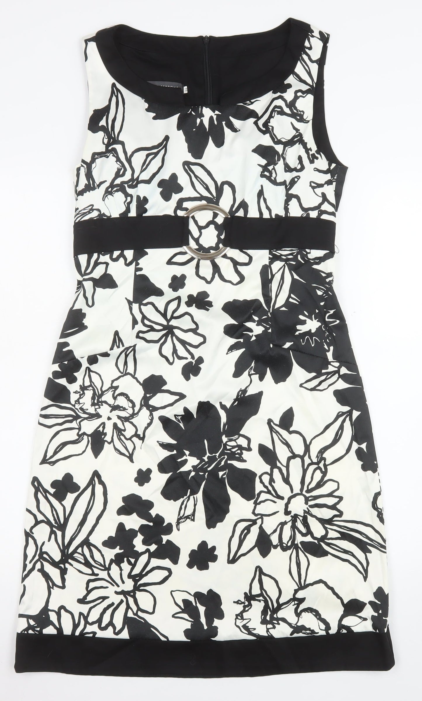 Sandro Ferrone Women’s Black Floral Sheath Dress Size 16 Knee Length