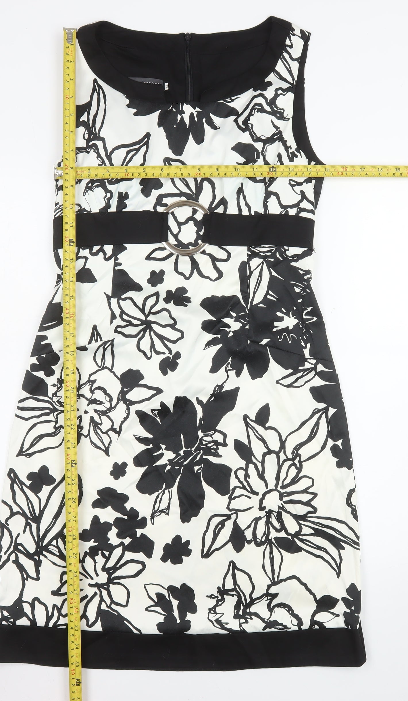 Sandro Ferrone Women’s Black Floral Sheath Dress Size 16 Knee Length