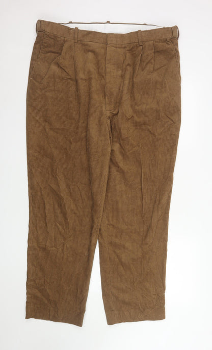Chums Men's Brown Corduroy Pleated Trousers Size 42W 29L