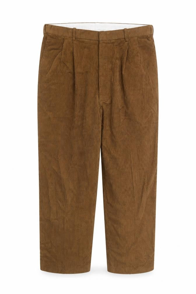 Chums Men's Brown Corduroy Pleated Trousers Size 42W 29L