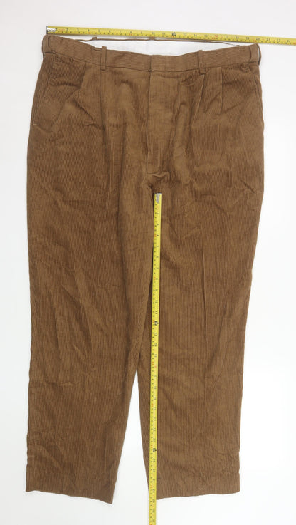 Chums Men's Brown Corduroy Pleated Trousers Size 42W 29L