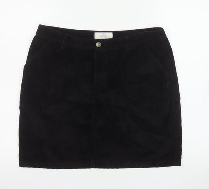 Fat Face Women Black Corduroy Knee Length Pencil Skirt UK 12