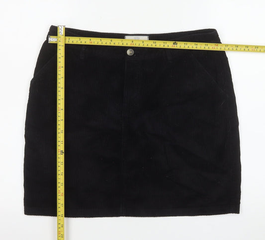 Fat Face Women Black Corduroy Knee Length Pencil Skirt UK 12
