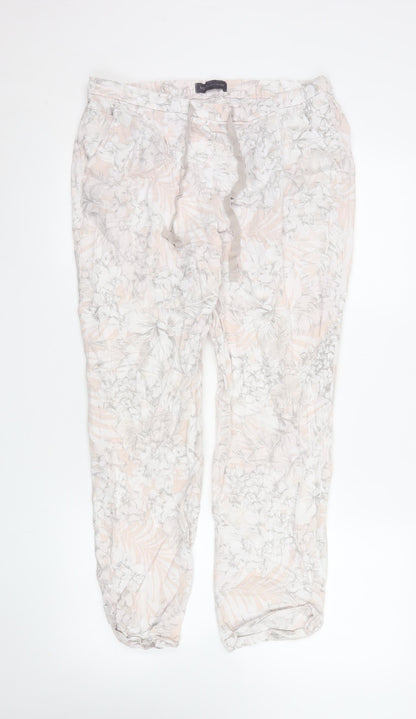 Marks and Spencer Women’s Beige Floral Linen Jogger Trousers Size 12