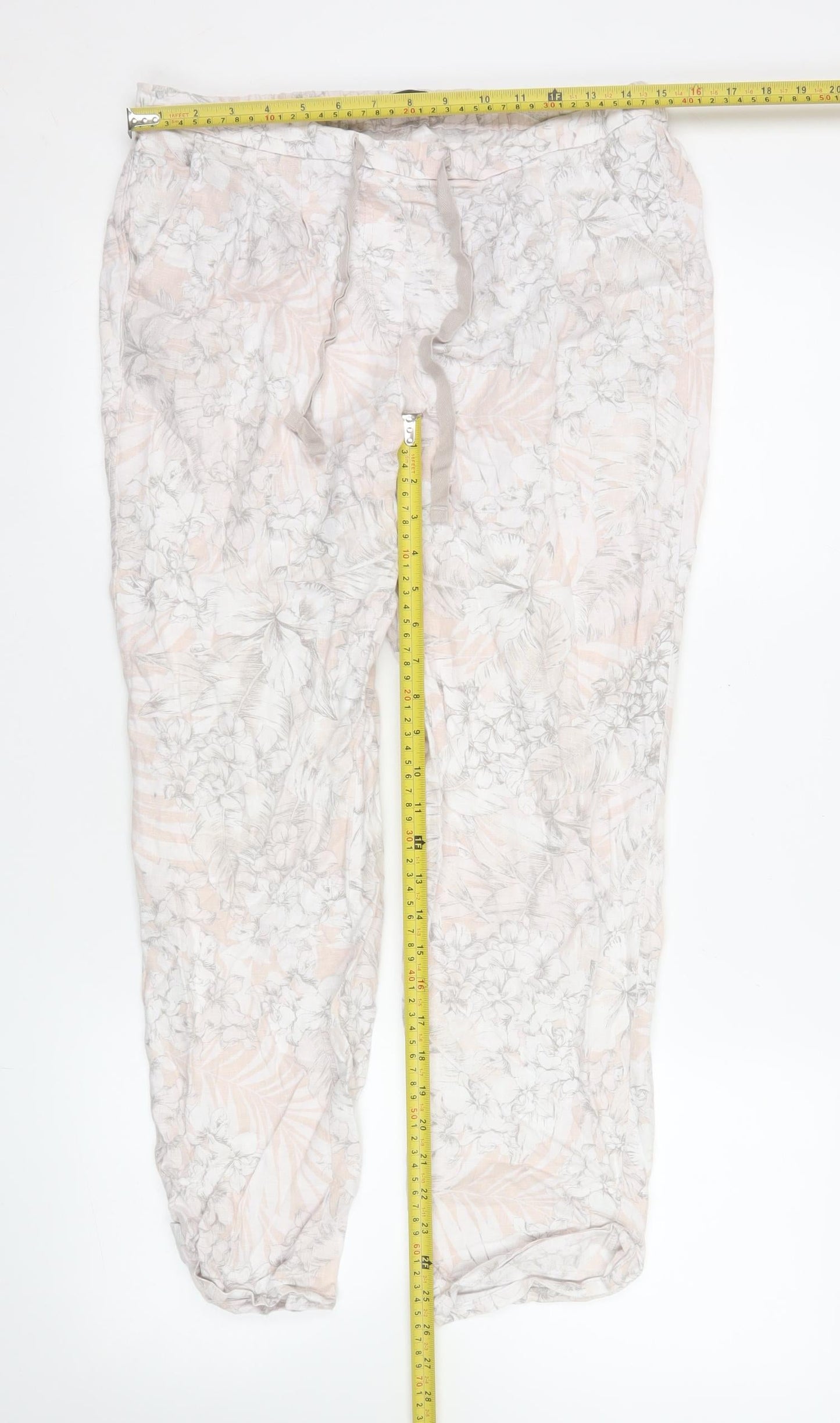 Marks and Spencer Women’s Beige Floral Linen Jogger Trousers Size 12