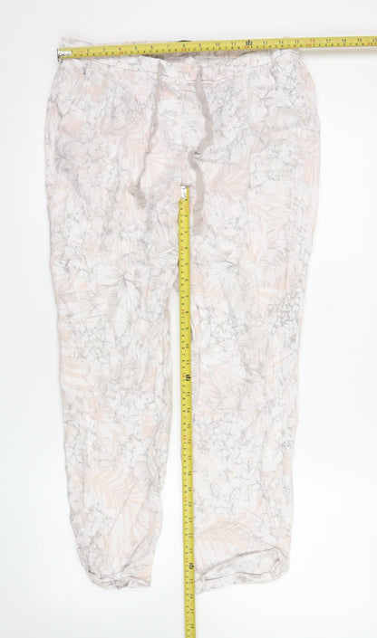 Marks and Spencer Women’s Beige Floral Linen Jogger Trousers Size 12