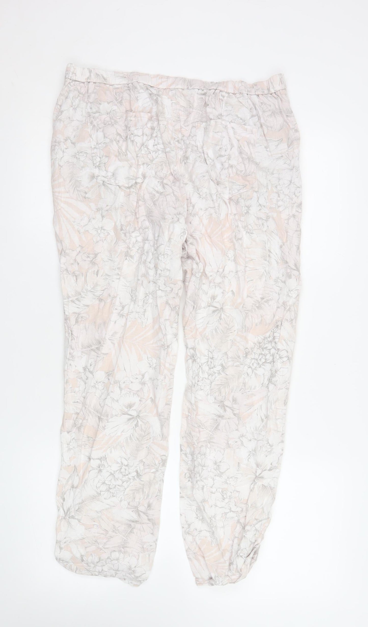Marks and Spencer Women’s Beige Floral Linen Jogger Trousers Size 12
