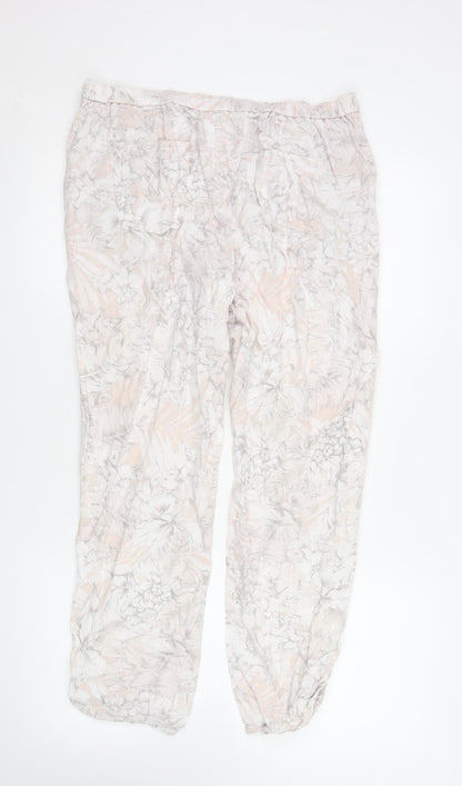 Marks and Spencer Women’s Beige Floral Linen Jogger Trousers Size 12