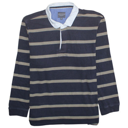 Bonmarché Mens Blue Striped Long Sleeve Cotton Polo Shirt 2XL