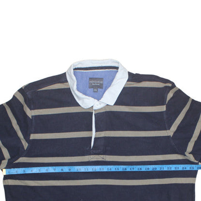 Bonmarché Mens Blue Striped Long Sleeve Cotton Polo Shirt 2XL