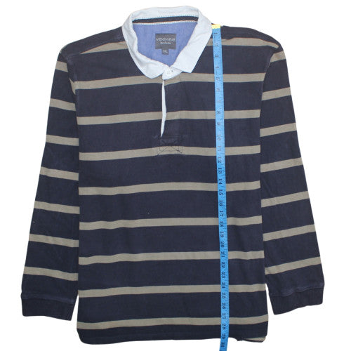 Bonmarché Mens Blue Striped Long Sleeve Cotton Polo Shirt 2XL