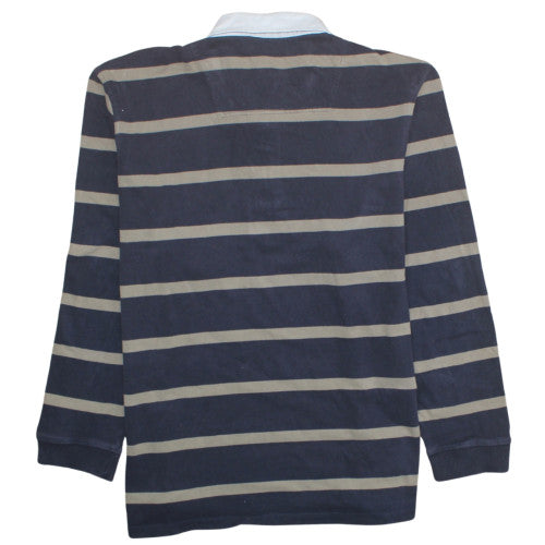 Bonmarché Mens Blue Striped Long Sleeve Cotton Polo Shirt 2XL