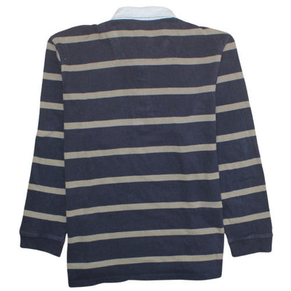 Bonmarché Mens Blue Striped Long Sleeve Cotton Polo Shirt 2XL