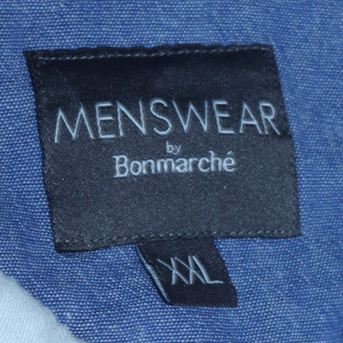 Bonmarché Mens Blue Striped Long Sleeve Cotton Polo Shirt 2XL
