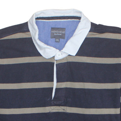 Bonmarché Mens Blue Striped Long Sleeve Cotton Polo Shirt 2XL