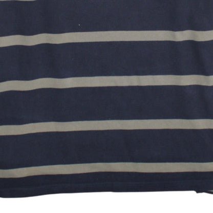 Bonmarché Mens Blue Striped Long Sleeve Cotton Polo Shirt 2XL