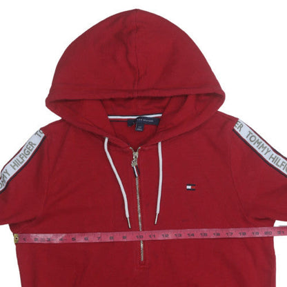 Mens UK Size L Tommy Hilfiger Red 1/2 Zip Hoodie